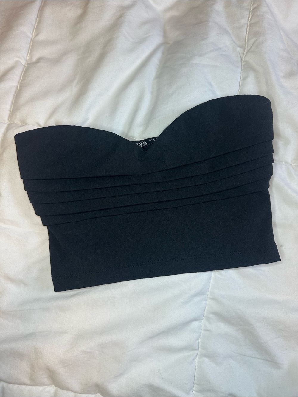 Zara Pleated Sweetheart Crop Top in Black Size Small Like New